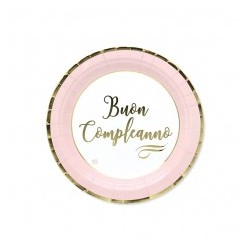 Piatti 21 cm Buon compleanno chic rosa