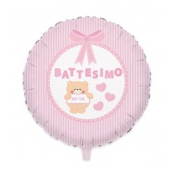 Pallone in mylar 18 inch Battesimo teddy rosa