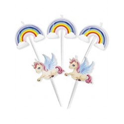 Candeline stick con unicorni e arcobaleni
